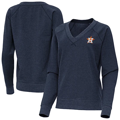 Women's Antigua Heather Navy Houston Astros Varsity Tri-Blend V-Neck Long Sleeve T-Shirt