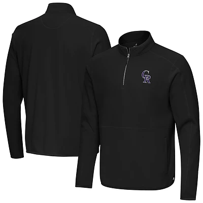 Men's Antigua Black Colorado Rockies Step Up Quarter-Zip Pullover
