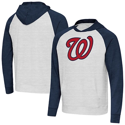 Men's Antigua Heather Navy/Gray Washington Nationals Urgent Pullover Hoodie