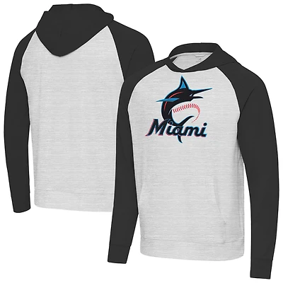 Men's Antigua Black/Heather Gray Miami Marlins Urgent Pullover Hoodie