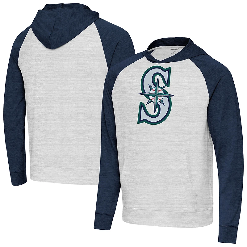 Men's Antigua Heather Navy/Gray Seattle Mariners Urgent Pullover Hoodie