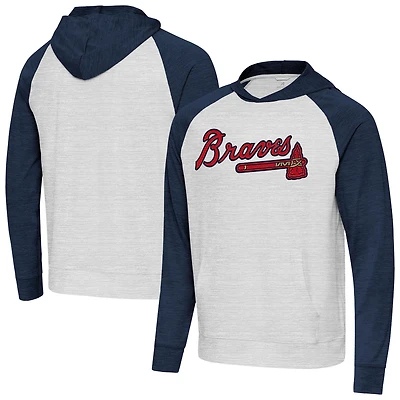Men's Antigua Heather Navy/Gray Atlanta Braves Urgent Pullover Hoodie