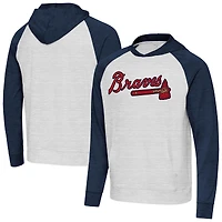 Men's Antigua Heather Navy/Gray Atlanta Braves Urgent Pullover Hoodie