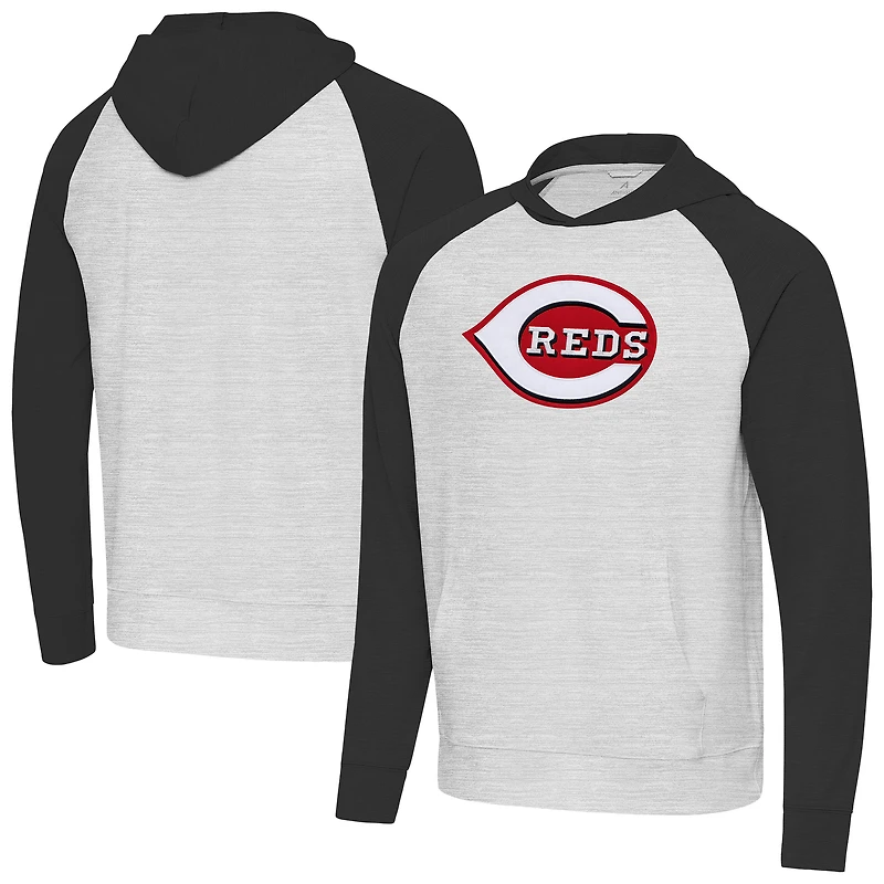 Men's Antigua Black/Heather Gray Cincinnati Reds Urgent Pullover Hoodie