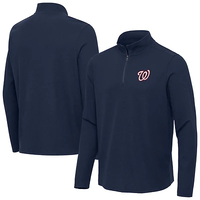 Men's Antigua Heather Navy Washington Nationals Sync Tri-Blend Quarter-Zip Pullover