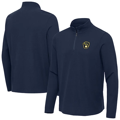 Men's Antigua Heather Navy Milwaukee Brewers Sync Tri-Blend Quarter-Zip Pullover