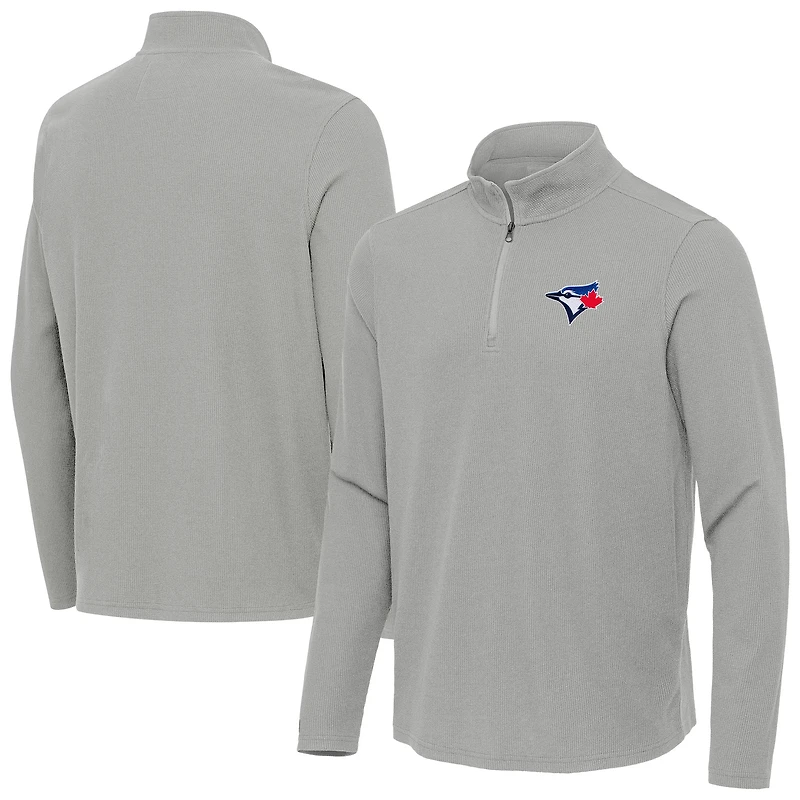 Men's Antigua Heather Gray Toronto Blue Jays Sync Tri-Blend Quarter-Zip Pullover