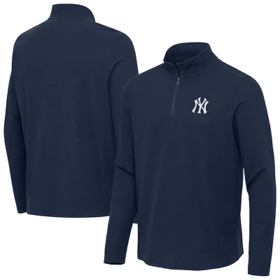 Men's Antigua Heather Navy New York Yankees Sync Tri-Blend Quarter-Zip Pullover