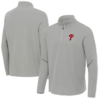 Men's Antigua Heather Gray Philadelphia Phillies Sync Tri-Blend Quarter-Zip Pullover