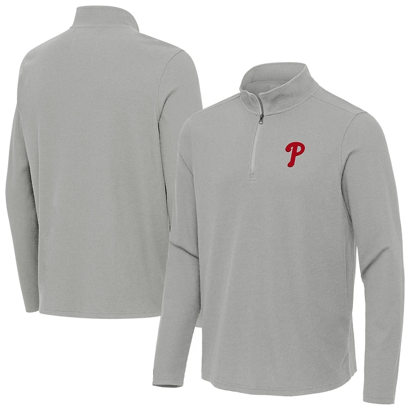 Men's Antigua Heather Gray Philadelphia Phillies Sync Tri-Blend Quarter-Zip Pullover