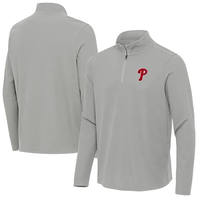 Men's Antigua Heather Gray Philadelphia Phillies Sync Tri-Blend Quarter-Zip Pullover
