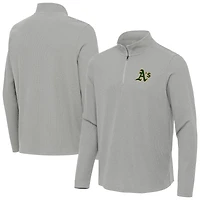 Men's Antigua Heather Gray Athletics Sync Tri-Blend Quarter-Zip Pullover