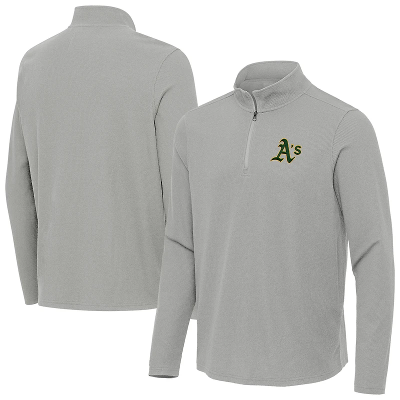 Men's Antigua Heather Gray Athletics Sync Tri-Blend Quarter-Zip Pullover