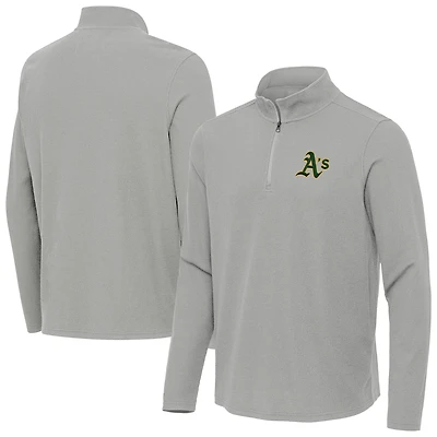 Men's Antigua Heather Gray Athletics Sync Tri-Blend Quarter-Zip Pullover