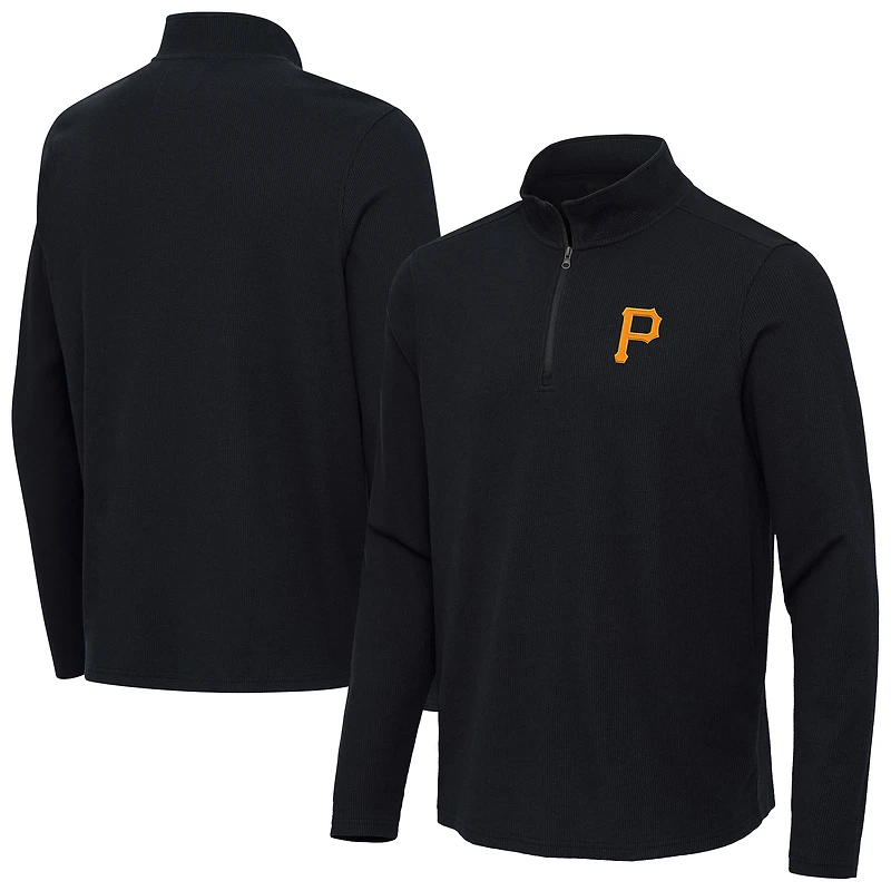 Men's Antigua Heather Black Pittsburgh Pirates Sync Tri-Blend Quarter-Zip Pullover