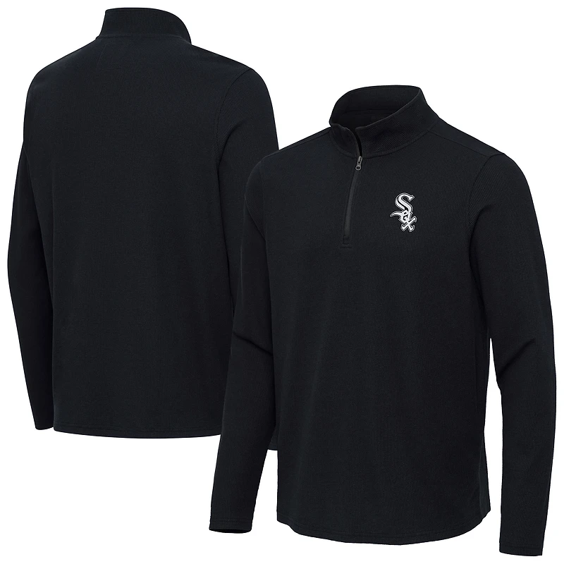 Men's Antigua Heather Black Chicago White Sox Sync Tri-Blend Quarter-Zip Pullover
