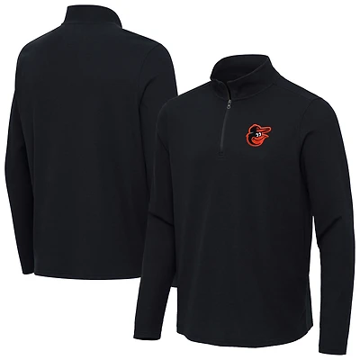 Men's Antigua Heather Black Baltimore Orioles Sync Tri-Blend Quarter-Zip Pullover