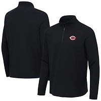 Men's Antigua Heather Black Cincinnati Reds Sync Tri-Blend Quarter-Zip Pullover