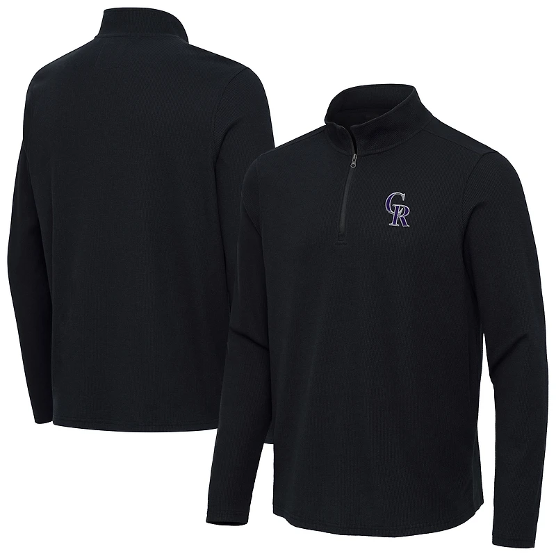 Men's Antigua Heather Black Colorado Rockies Sync Tri-Blend Quarter-Zip Pullover