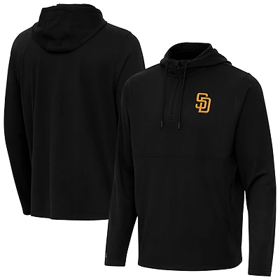 Men's Antigua Black San Diego Padres Connected Quarter-Zip Pullover Hoodie