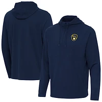 Men's Antigua Navy Milwaukee Brewers Connected Quarter-Zip Pullover Hoodie