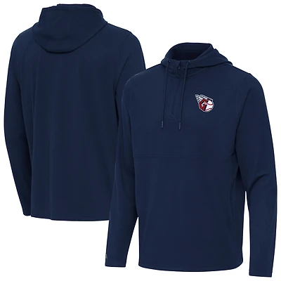 Men's Antigua Navy Cleveland Guardians Connected Quarter-Zip Pullover Hoodie