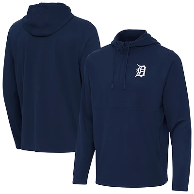Men's Antigua Navy Detroit Tigers Connected Quarter-Zip Pullover Hoodie
