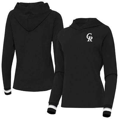 Women's Antigua Black Colorado Rockies Trek Pullover Hoodie