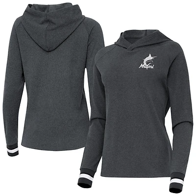 Women's Antigua Heather Charcoal Miami Marlins Trek Pullover Hoodie