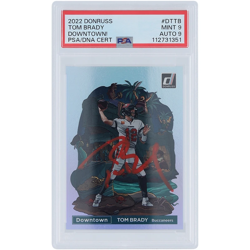 Tom Brady Tampa Bay Buccaneers Autographed 2022 Panini Donruss Downtown Red Ink #DT-TB PSA Authenticated 9/9 Card