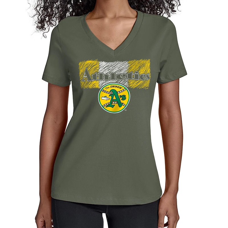 Women's Starter Green Athletics Team Color Shading V-Neck T-Shirt