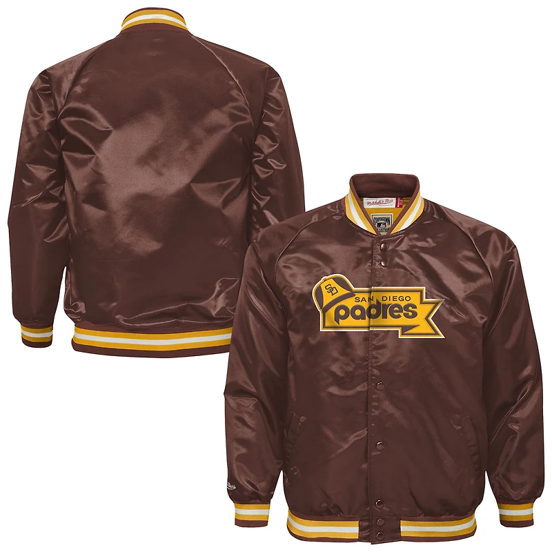 Youth Mitchell & Ness Brown San Diego Padres Cooperstown Collection Raglan Satin Full-Snap Jacket
