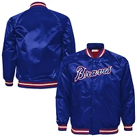 Youth Mitchell & Ness Royal Atlanta Braves Cooperstown Collection Raglan Satin Full-Snap Jacket