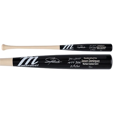 Jasson Domínguez New York Yankees Autographed Marucci Game Model Bat with "Youngest NYY 3 HR 5/9/25" Inscription - Limited Edition of 10