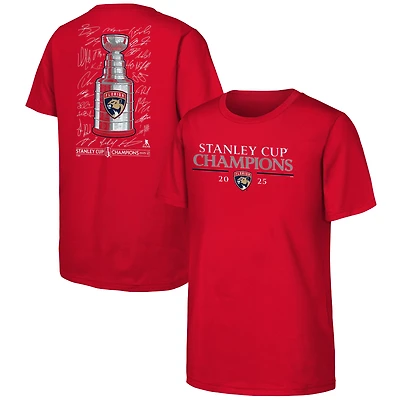 Youth Fanatics Red Florida Panthers 2025 Stanley Cup Champions Signature Roster T-Shirt