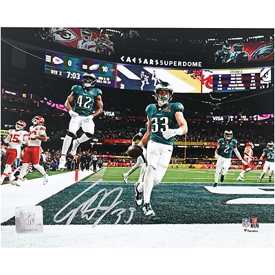 Cooper DeJean Philadelphia Eagles Autographed 8" x 10" Super Bowl LIX Pick Six Photograph