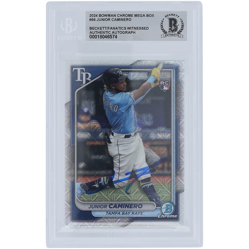 Junior Caminero Tampa Bay Rays Autographed 2024 Bowman Chrome Mega Box #56 Beckett Fanatics Witnessed Authenticated Rookie Card
