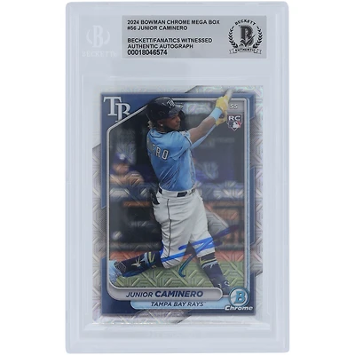 Junior Caminero Tampa Bay Rays Autographed 2024 Bowman Chrome Mega Box #56 Beckett Fanatics Witnessed Authenticated Rookie Card