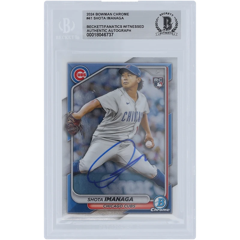 Shota Imanaga Chicago Cubs Autographed 2024 Bowman Chrome #41 Beckett Fanatics Witnessed Authenticated Rookie Card