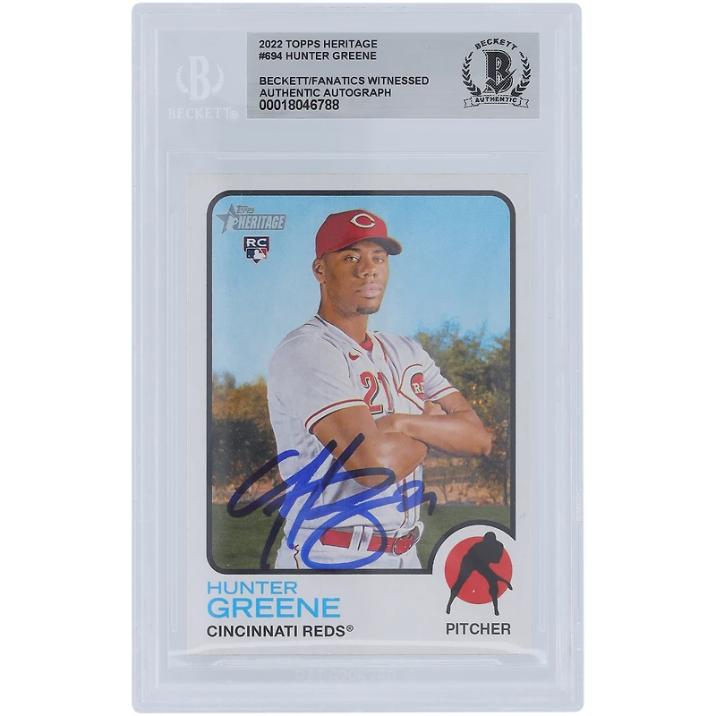 Hunter Greene Cincinnati Reds Autographed 2022 Topps Heritage #694 Beckett Fanatics Witnessed Authenticated Rookie Card