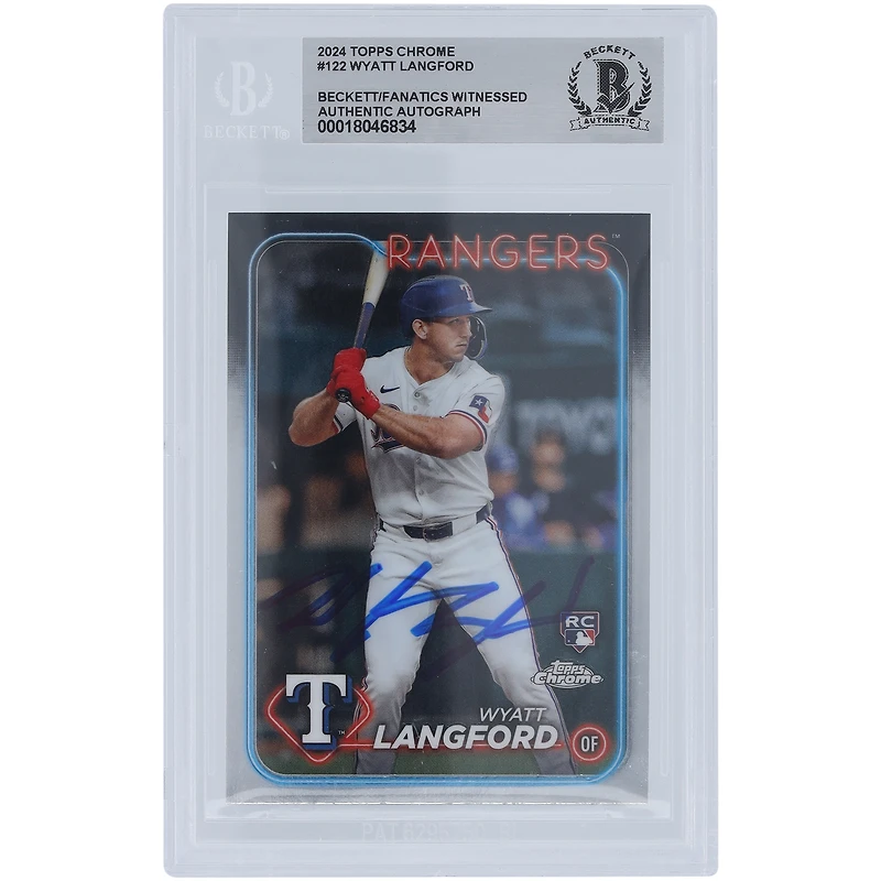 Wyatt Langford Texas Rangers Autographed 2024 Topps Chrome #122 Beckett Fanatics Witnessed Authenticated Rookie Card