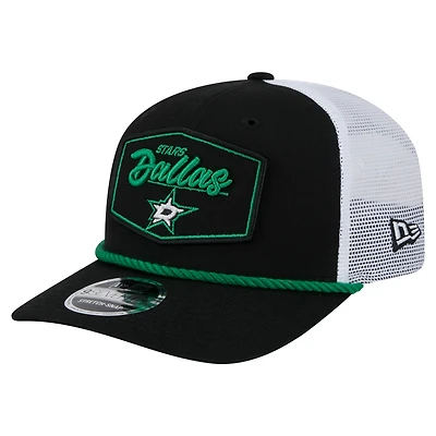 Men's New Era Black/White Dallas Stars Team Patch Basic 9SEVENTY Adjustable Trucker Hat
