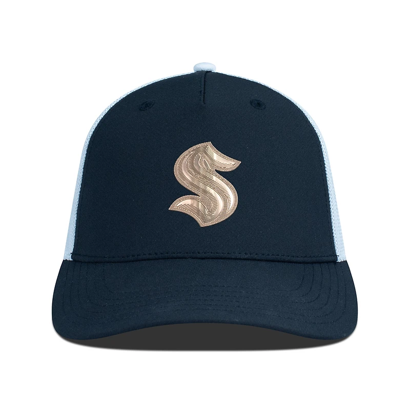 Men's Levelwear Black/White Seattle Kraken Signal Copper Insignia Trucker Adjustable Hat