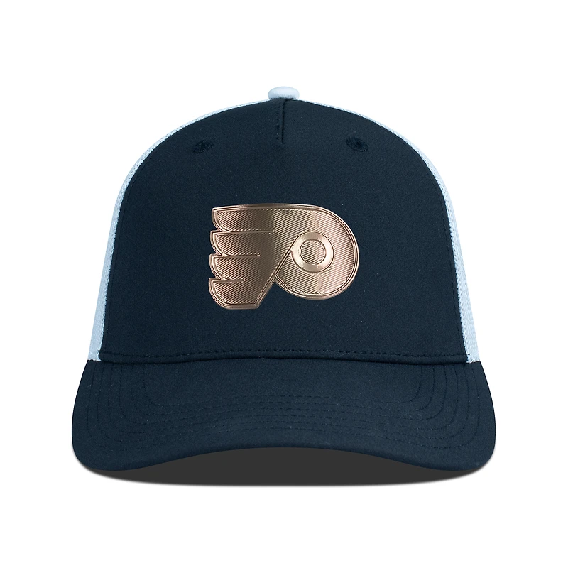 Men's Levelwear Black/White Philadelphia Flyers Signal Copper Insignia Trucker Adjustable Hat