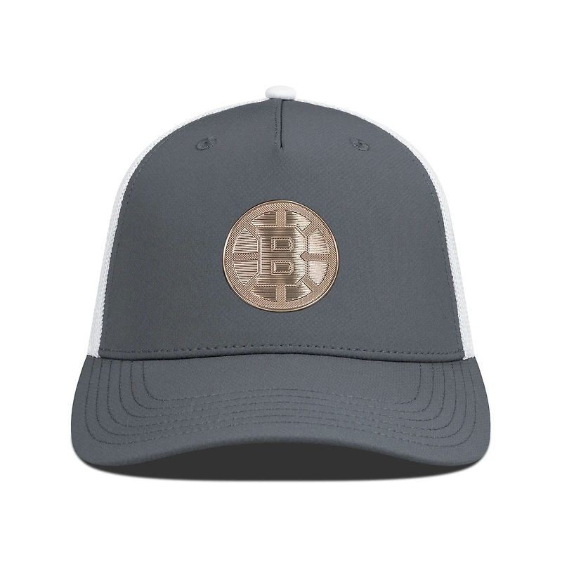 Men's Levelwear Charcoal/White Boston Bruins Signal Copper Insignia Trucker Adjustable Hat