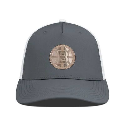 Men's Levelwear Charcoal/White Boston Bruins Signal Copper Insignia Trucker Adjustable Hat