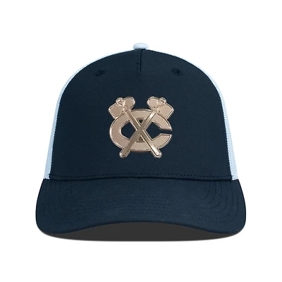 Men's Levelwear Black/White Chicago Blackhawks Signal Copper Insignia Trucker Adjustable Hat