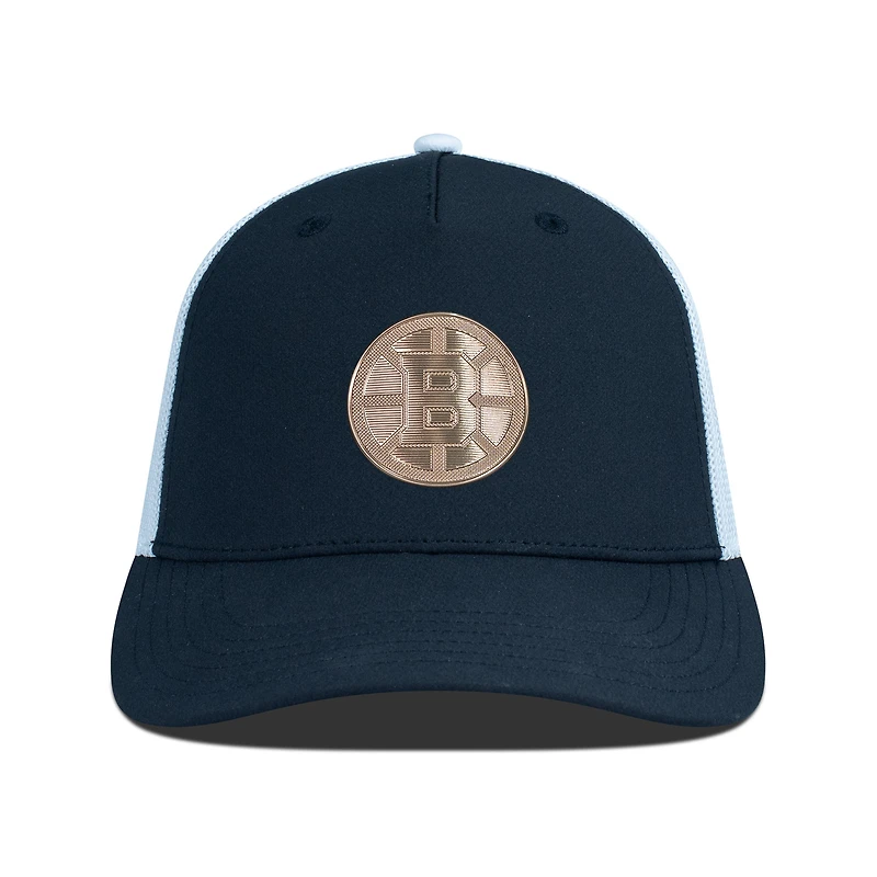 Men's Levelwear Black/White Boston Bruins Signal Copper Insignia Trucker Adjustable Hat