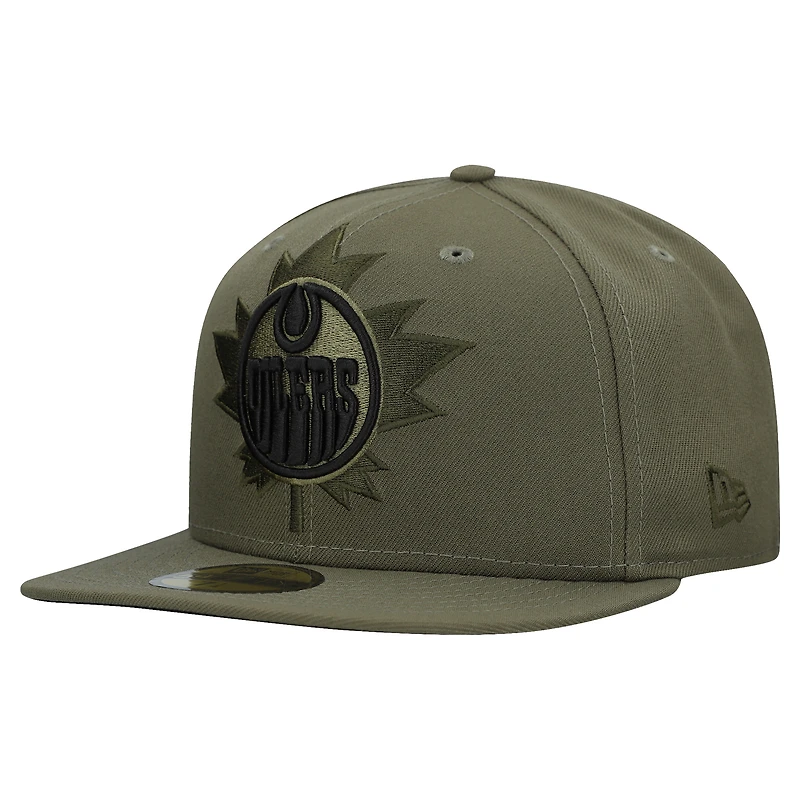 Men's New Era Olive Edmonton Oilers Military Appreciation Flag 59FIFTY Fitted Hat