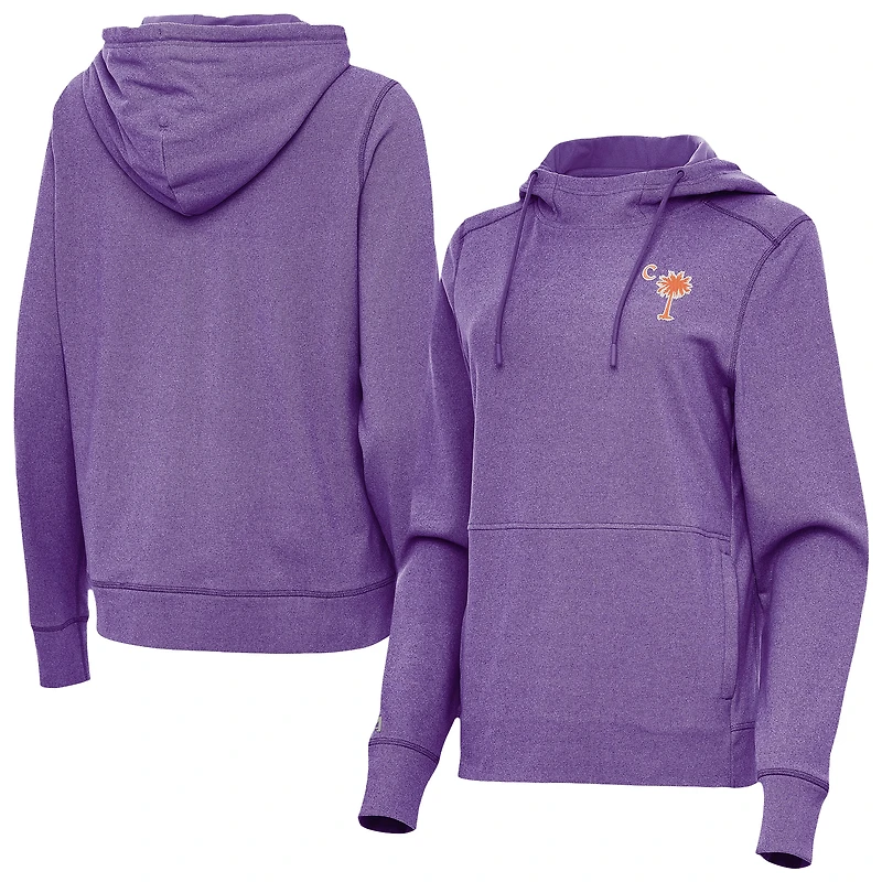 Women's Antigua Heather Purple Clemson Tigers Palmetto Series Justice Pullover Hoodie